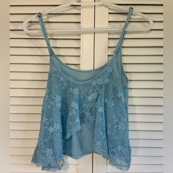 ⭐️ Flowy blue lace open back cropped tank top women’s extra small - Picture 4 of 4